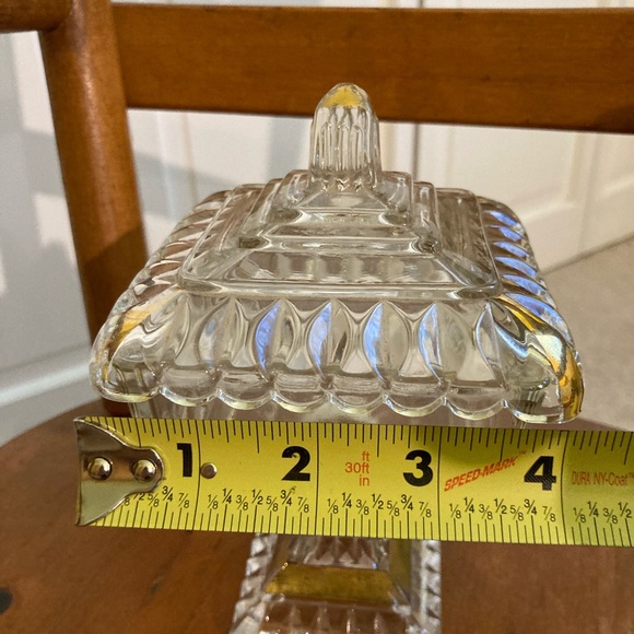 Vintage Mid Century Modern Clear Compote Glass Candy Dish with Gold Accents - Picture 8 of 9